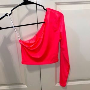 One shoulder hot pink crop top
